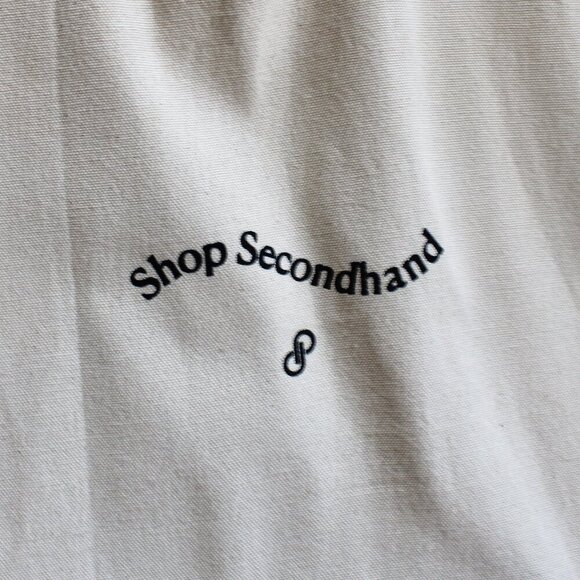 POSHMARK 'Shop Secondhand ' Cream Tan Rainbow Strap Canvas Tote Bag NWT - Picture 4 of 5